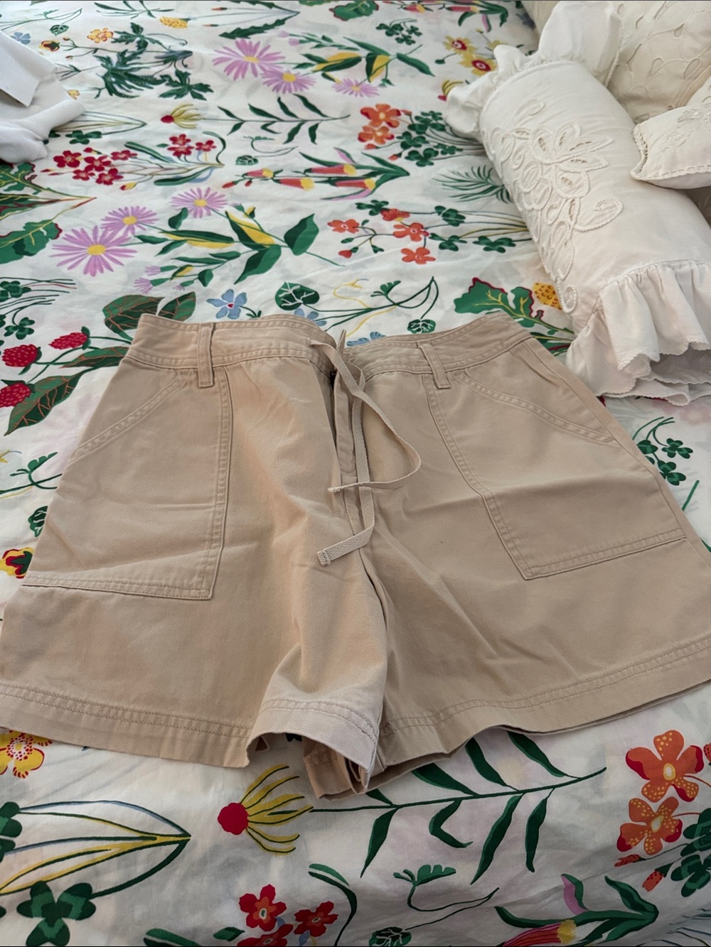 Ruff Hewn Casual Drawstring Bermuda Shorts - Beige